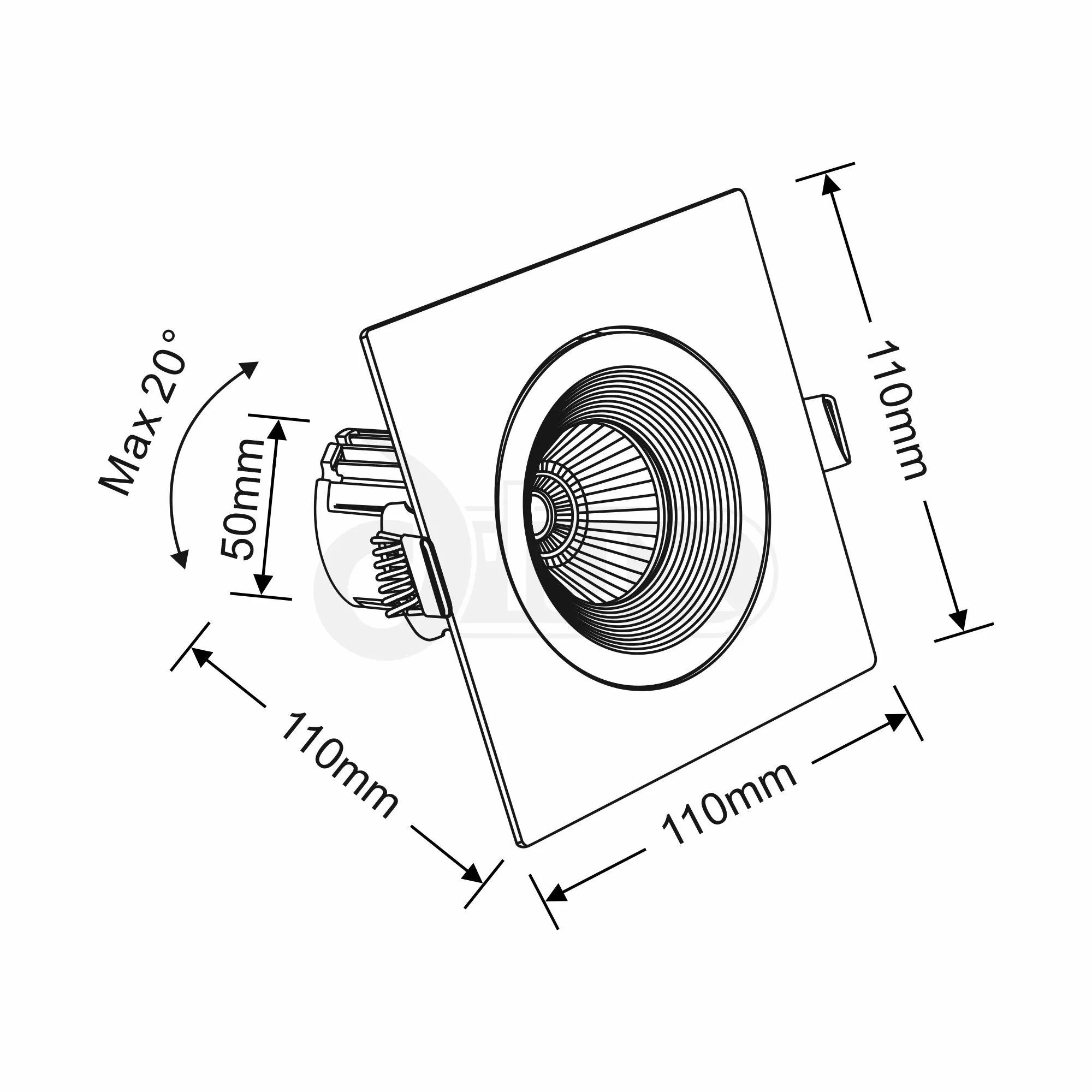 Blat 10 Tridonic Powered 10W 2700K 710lm 36° CRI>90 LED Engine White Adjustable Square Recessed Spotlight, IP20 DM201449  Dlux Blat 10